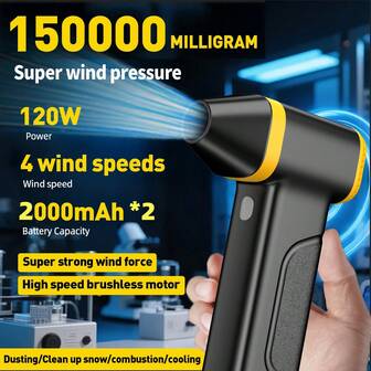 130,000RPM Ventilador turbo portátil, flujo de aire a nivel de huracán, larga duración de la batería, adecuado para desempolvar, airear, inflar, soplar hojas, limpiar ventanas, teclados, campamento al aire libre