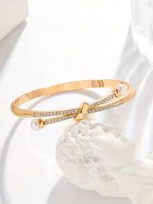 1 pulsera de lujo con incrustaciones de diamantes de imitación, adecuada para uso diario, fiesta y boda - Amarillo Oro - Ver 3