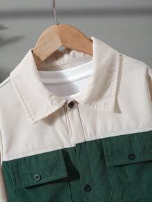 Bộ 2 áo sơ mi dài tay rộng rãi phối vải nhung kẻ caro màu sắc cho bé trai, Xuân/Thu - Màu xanh lá cây đậm - Xem 3