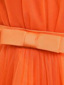 Đầm voan trang trí nơ màu trơn thanh lịch, thích hợp cho tiệc sinh nhật, không bao gồm băng đô - trái cam - Xem 7