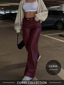 Quần ống rộng nữ cỡ lớn phủ PU mờ, cạp cao, kiểu dáng thời trang thường ngày, ống đứng, thích hợp cho tiệc tùng, đi làm, kỳ nghỉ, dã ngoại, du lịch - Trang phục xuân hè, phong cách Y2K, thích hợp cho tiệc tùng, đi làm, kỳ nghỉ, lễ hội, hoạt động ngoài trời, thích hợp cho phụ nữ cao, phối đồ, màu đen, quần dài - Màu Đỏ Sâu - Xem 3