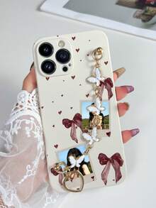 1pc Customizable White TPU Phone Case With Bow Pattern, Shockproof & 1pc White Electroplated Butterfly Bracelet, Customizable Text, Suitable For Anniversary, Valentine's Day, Birthday, Wedding, Mother's Day, Father's Day, Best Friend Gifts, Gifts For Mom/Dad, Boyfriend/Girlfriend, Compatible With Apple/Android Phones - Multicolor - View 2