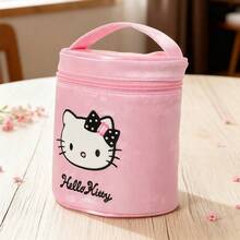 Bolsa de maquillaje con brillo de Hello Kitty de Miniso, estuche de cosméticos con forma de cilindro de Sanrio, neceser redondo con brillo para niñas de viaje - Rosa - Ver 6
