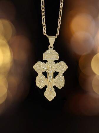 1条不锈钢链宗教宽恕十字架项链，耶稣、圣母玛利亚、圣本笃天主教宽恕十字架项链，男女通用