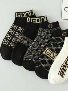 5 Pairs/10 Pairs Men's Thin Breathable Casual Ankle Socks, Luxury Brand Style Boat Socks