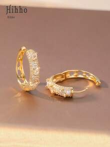 Hihho 1 Đôi bông tai Cubic Zirconia sang trọng, Bông tai trang trí bằng Zirconia lấp lánh, Thanh lịch để đeo hàng ngày và tham dự sự kiện, Trang sức dự tiệc thời trang - Nhiều màu - Xem 4