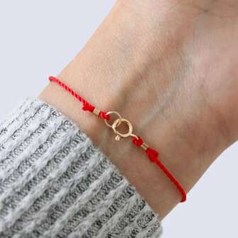 1PC, Leisure Personalized, Copper Gold Ring Bracelet, Red Woven Bracelet, Lucky Bracelet, Women's Bracelet, Couple Bracelet, Sisters Bracelet, Mother Daughter Bracelet, Birthday Gift, Valentine's Day Gift, Family Gift, Anniversary Gift