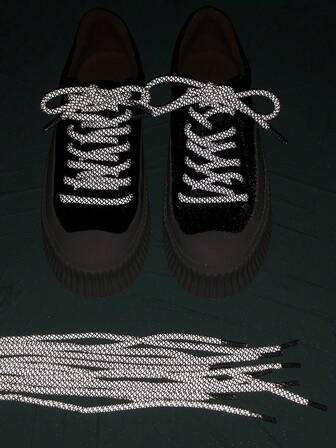 1双反光发光圆形鞋带，适用于靴子、篮球鞋、厚底运动鞋，实用户外鞋带，方便携带