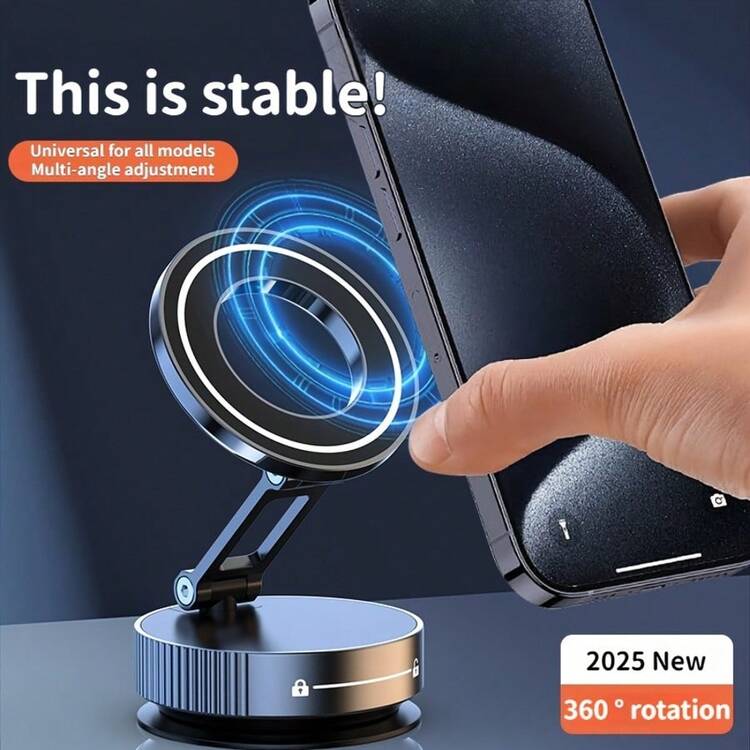2025 New Upgrade Magnetic & Vacuum Suction Car Phone Holder - 360° Rotation, Anti-Shake, Foldable Design, Universal Compatible With IPhone Android All Phones (Dashboard/Window/Glass, Adjustable Vacuum Magnetic Phone Holder, Cellphone Holder For Cars - Multicolor - View 3