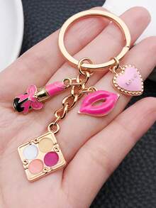 1pc Women's New Alloy Red Lip Lipstick Bag Charm Keychain, Creative Lips Keyring Metal Key Chain Accessory - Multicolor - View 3