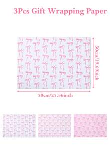 3Pcs Bow Gift Wrapping Paper,50*70cm Floral Wrapping Paper,Pink Birthday Decorations,Bow Birthday Decorations,Pink Bow Birthday Decorations,Pink Bow Decor,Bow Party Decorations,Book Packing,Flower Bouquet Supplies,1st Birthday Party Supplies,Bridal Shower Favors,Wedding Supplies,Home Supplies,Daily Party Supplies - Bow - View 4