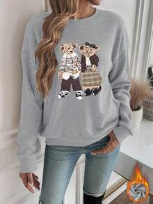 Couple Bear Print Women's Casual Fashionable Warm Faux Wool Sweater, Warm, Merry Christmas, Chinese New Year, Lunar New Year, Year Of The Horse, Happy New Year, Valentine's Day, Back To School Clothes, School Outfit Ideas, Back To School Essentials, First Day Of School Outfit, Back To School Outfits 2026 - Light Grey - View 5