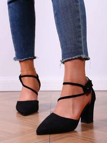 1 par de sandalias de tacón alto de moda, adecuadas para adolescentes, vacaciones casuales, elegantes y cómodas sandalias de playa - Negro - Ver 4