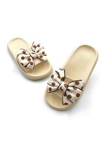 1 paire de pantoufles à pois avec nœud et semelle souple, convenant pour le port intérieur et extérieur, la maison, la salle de bain, la piscine, l'été - Nude - Voir 8