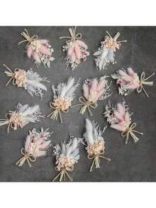 12pcs Mini Artificial Flowers With & Pink Feather-Like Petals - Realistic Fake Blooms With Ruffled Edges, Durable Plastic Indoor/Outdoor Decor For Weddings - Multicolor - View 8
