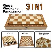 1 套国际象棋跳棋西洋双陆棋三合一棋盘游戏套装，成人木制棋盘配塑料棋子，轻量级跳棋棋盘游戏，成人策略西洋双陆棋套装，旅行用国际象棋棋盘游戏棋子收纳