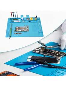 Magnetic Mat Silicone Work Mat Soldering Station Mat Heat Resistant  Anti-Static For Electronic Phone Laptop Watch Repair - Blue - View 4