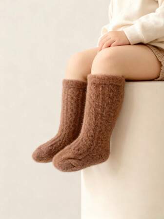 1/6 双装新生儿柔软加厚羊绒针织袜，秋冬季