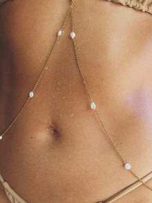 1pc Gold Sexy Bikini Body Chain, Faux Pearl Delicate Waist Chain, Club Party Jewelry For Women - 黃金2 - 查看 11