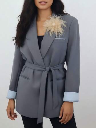 1pc Luxury Retro Faux Ostrich Feather Flower Brooch, Classic Accessory For Party, Wedding, Daily Wear