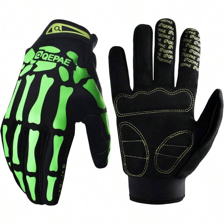 Skeleton Gloves Adjustable Lightweight Racing Skull Sports Work Bone Gloves Anti - Slip Breathable Men Women Motorcycle, Cycling, Biking, Workout - #2 綠色 - 夜光 - 骷髏圖案 + 中號 - 查看 1