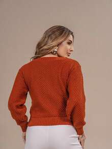 Women's Premium Textured Modal Knit Blouse With Round Neck And Long Sleeves For Winter - Dark Green - View 3