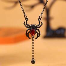 Gothic Spider Necklace For Women Halloween Red Crystal Spider Pendant Necklace Black Choker Punk Skull Chain Necklaces Vintage Goth Jewelry Cosplay Costume Accessories,Color-2 - Color-2 - 查看 6