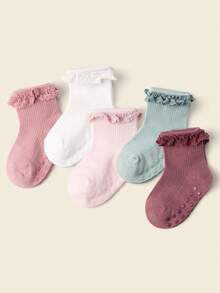5 Pairs Cute Princess Girl Lace Trim Anti-Slip Indoor Socks For Toddlers - Multicolor - View 2