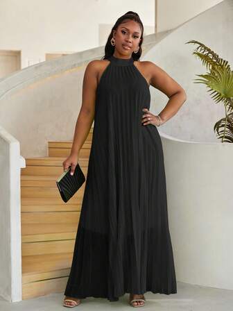 Astrid 大码女式褶皱宽松无袖连衣裙