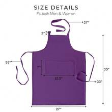 RAJRANG 1OO% Cotton CooFKing Apron With 3 Pockets Kitchen Chef BBQ Adjustable Bib Aprons For Women Men,SparklingGrapeViolet - Nho lấp lánhViolet - Xem 6