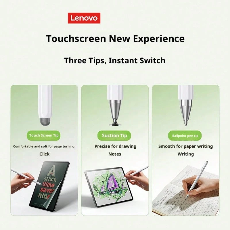 Lenovo BP28 磁吸吸附觸控筆 三合一通用 高靈敏度 像素級定位 可替換筆尖 平板手機手寫創作 - 白色 - 查看 1