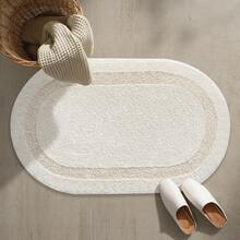 Reversible Oval Cotton Bath Mat, Minimalist Absorbent Non-Slip Antibacterial Bathroom Rug, Solid Color Carpet For Bathroom & Bedroom - White - View 9