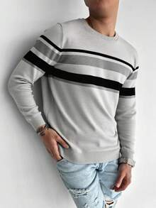 1pc Men's Casual Striped Knit Sweater, Autumn/Winter