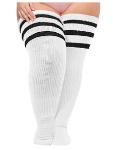 Plus Size Thick Thigh High Socks For Thick Thighs- Extra Long Striped Over The Knee Socks, Fall/Winter Leg Warmers, Bariatric Socks For Men Women - 彩色 - 查看 2