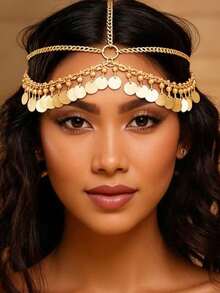 1件金色波浪流苏亮片头饰，优雅新娘珠宝发链，适合女性在派对、聚会、表演、准新娘等场合佩戴，女士发饰