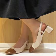 Modne, uniwersalne, wielokolorowe szpilki do pracy - Beżowy - Zobacz 2