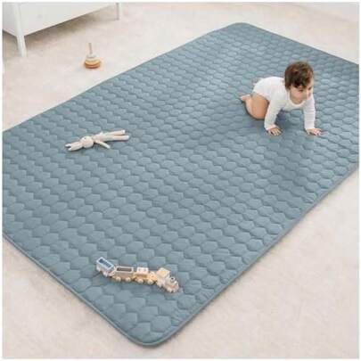 Rectangle Kids Play Mat - Medium 48 x 72 inches Soft Quilted Baby Floor Mat with Non-Slip Bottom - Plush Design for Toddlers Playtime and Relaxation - Comfortable and Durable -(Blue Rectangle - 152.5 cm x 245 cm)