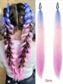 2 Packs 26 Inch Y2K Gradient Synthetic Hair Extensions, Braided Colorful Ponytail With Hair Metal Wire Elastic Tie, Soft And Smooth, For Daily Wear Or Role-Playing, Suitable For All Ethnicities - Multicolor - View 11