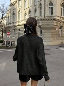 SEREN 秋冬新款黑色圆领长袖针织套头衫女上衣 时尚宽松简约大气经典优雅慵懒风适合日常出门通勤毛衣秋季女装 - 黑色 - 查看 7