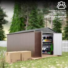 8 X 12 FT Outdoor Storage Shed, Metal Garden Shed With Updated Frame Structure, Tool Sheds For Backyard Garden Patio Lawn  Outdoor Storage Shed 8 X 10 Ft Metal Garden Shed With Updated Frame Structure, Temporary Tool Storage For Backyard Outside Waterproof Shed For Bike Storage  8x10 Outdoor Metal Storage Shed With Heavy Duty Updated Frame Lockable Double Doors And Weather Resistant Design Garden Shed For Backyard Patio Lawn,Tool Storage Durable Steel Constructio - 棕色 - 查看 4