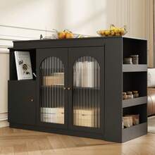 Um 360° Drehbarer Bartisch (Hauptkörper 120 X 40 X 97 Cm), Modern And Einfacher Weißer Rotierender Ess- Und Barschrank, Multifunctional Aufbewahrungsschrank Mit Glastür - Black - View 4