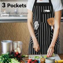 NLUS 2 Pack CooFKing Aprons For Women With Pockets Adjustable Kitchen Bib Aprons For Women Men Chef, Black/White Stripe (Black/White Stripes),DarkBlack/White-2 - 深色/白色-2 - 查看 7
