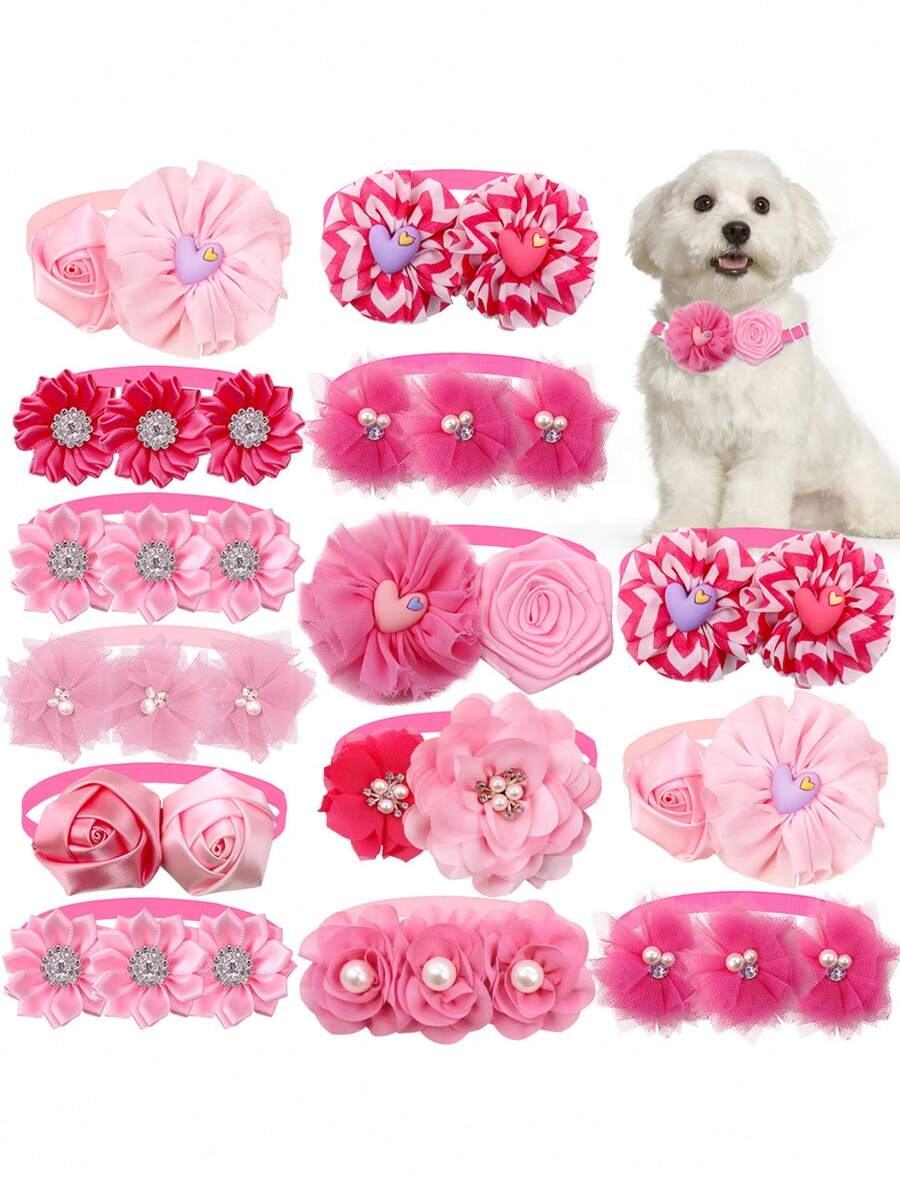 3 piezas Corbata de moño decorativa de color rosa rojo para mascotas, elementos creativos con flores y amor, regalos elegantes y de alta gama para mascotas, perfectos para decoración de mascotas en bodas, Año Nuevo, cumpleaños y fiestas de propuesta, con estilos aleatorios - Multicolor - Ver 1