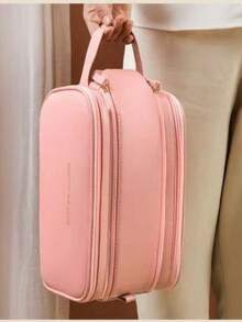 Pink Waterproof PU Leather Multifunctional Makeup Bag Double-Layer Large Capacity Portable Travel Cosmetic Bag Toiletries Storage Bag With Handle For Woman Dividers PU Makeup Bag Brush Storage Bag Men Business Wash Bag Makeup Bags Makeup Organizer Make Up Organizer Makeup Storage Back To School Supplies - Hồng - Xem 5