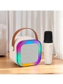 Mini máquina de karaoke , altavoz Bluetooth portátil con 2 micrófonos inalámbricos - Albaricoque - Ver 3