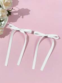 2个装女士简约纯色蕾丝蝴蝶结发夹，发饰，爪夹，发卡，发夹，头饰，发卡 - 白色 - 查看 6