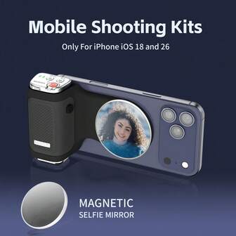  COMITOK Magnetic Shooting Hand Grip Compatible With Apple Phones With Selfie Mirror & Detachable Remote, 1-Tap To Open Native Camera App, Exposure Lock | Rechargeable DSLR Shutter | Perfect Gift For Photographers