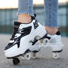 男士一键伸缩直排轮滑鞋，方便携带，可步行也可快速滑行，休闲鞋，男女通用，四季皆宜 - 黑與白 - 查看 4