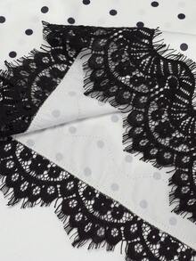 女士波点拼接撞色优雅派对梭织镂空蕾丝边半身裙，适合度假和海滩，秋冬季白色春季款 - 白色 - 查看 8