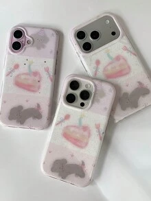 Painted Graffiti Ins Glitter Purple Sweet Potato Cake Puppy Design Soft Silicone Phone Case Compatible With IPhone 17 Pro Max, 13/14, 16/16 Pro, 15 Pro Max, Shock-Proof Protection - 粉色 - 查看 3